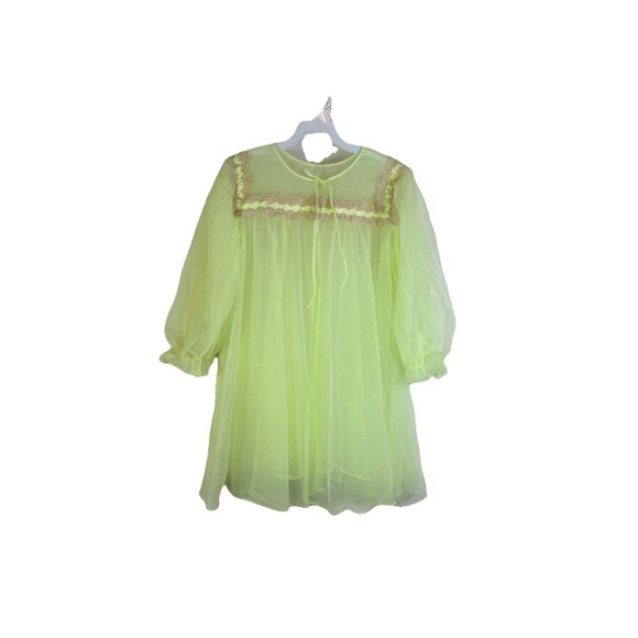 Vintage Other - Vintage 60s Sheer Nylon Lace Negligee Baby Doll Peignoir Full Sweep